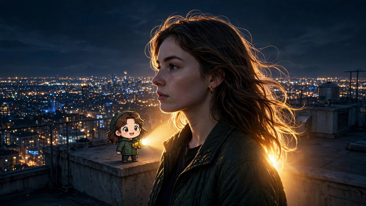 Flash Light AI photo trend prompt 2 — night rooftop portrait with golden halo light