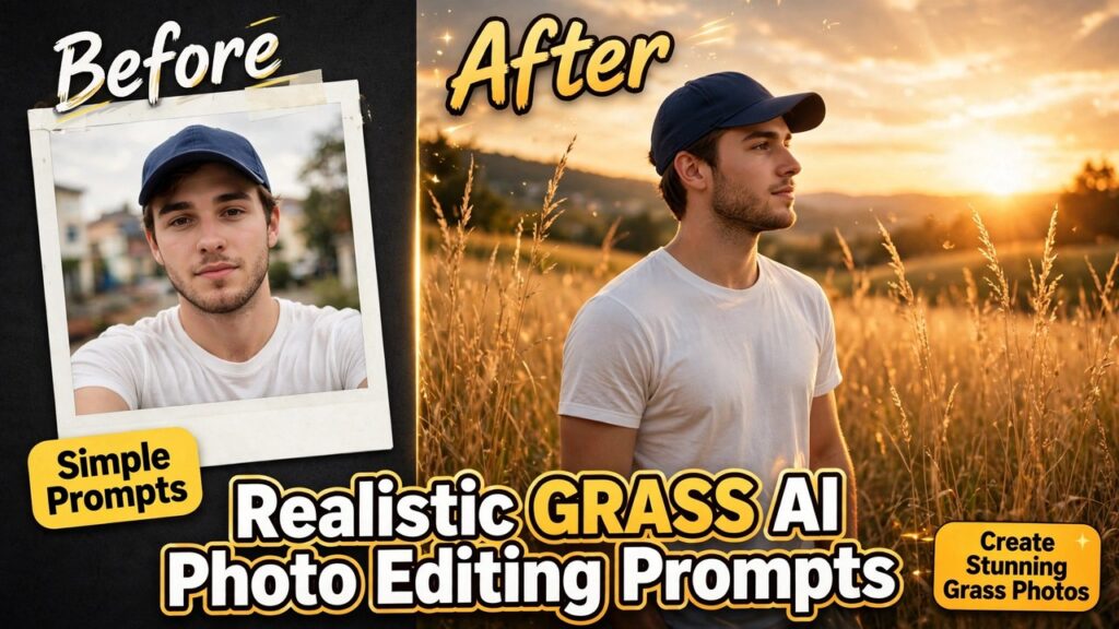 Realistic Grass AI Photo Editing Prompts — before and after AI grass photo editing