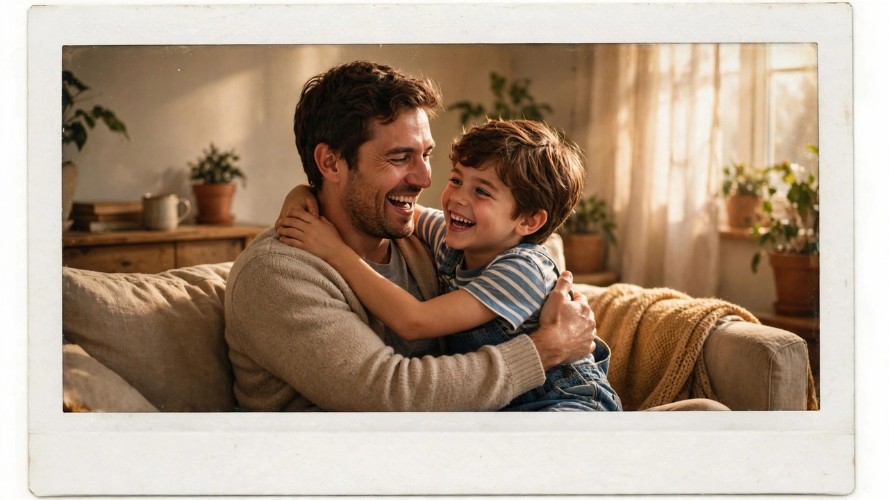 Hug My Younger Self AI trend prompt 1 — classic polaroid hug at home