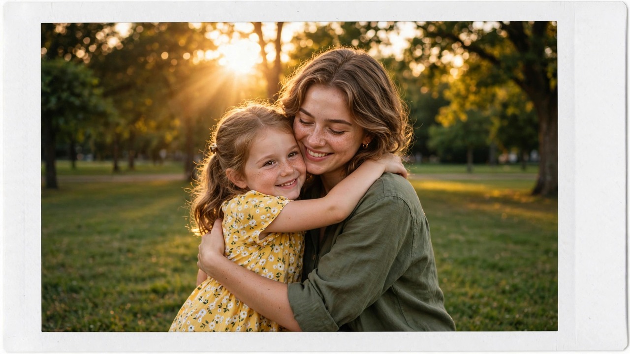 Hug My Younger Self AI trend prompt 2 — golden hour hug in the park