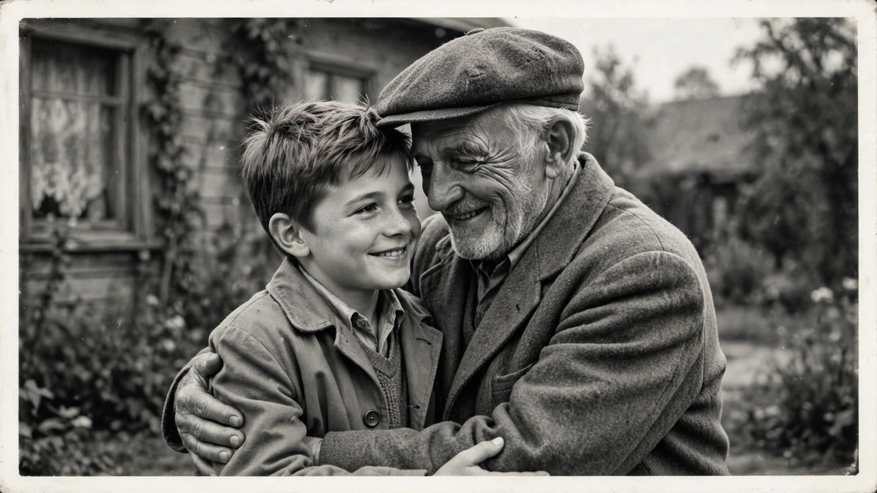 Hug My Younger Self AI trend prompt 3 — timeless black and white vintage hug