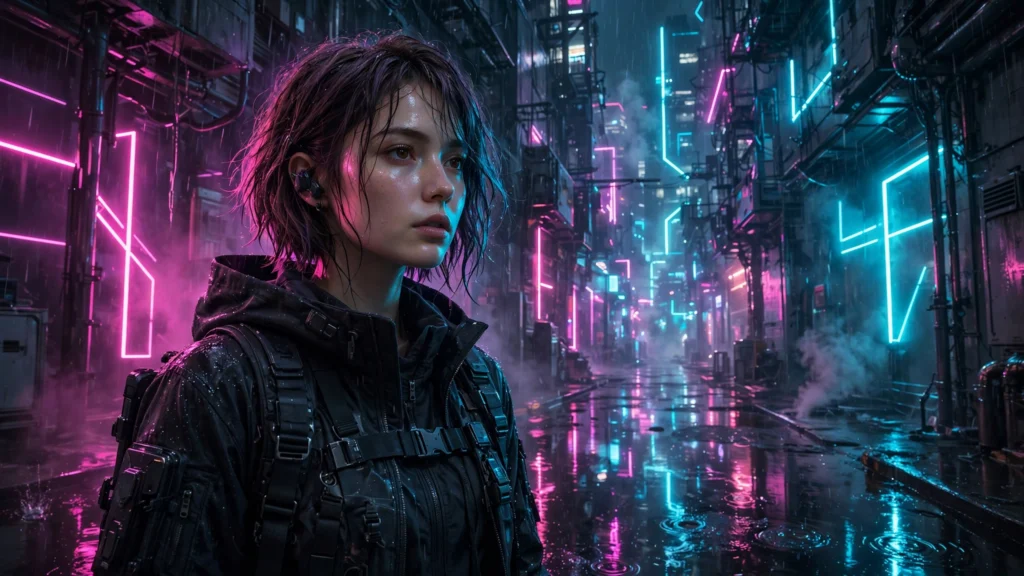 Neo-Tokyo cyberpunk AI photo style with neon rain 2026