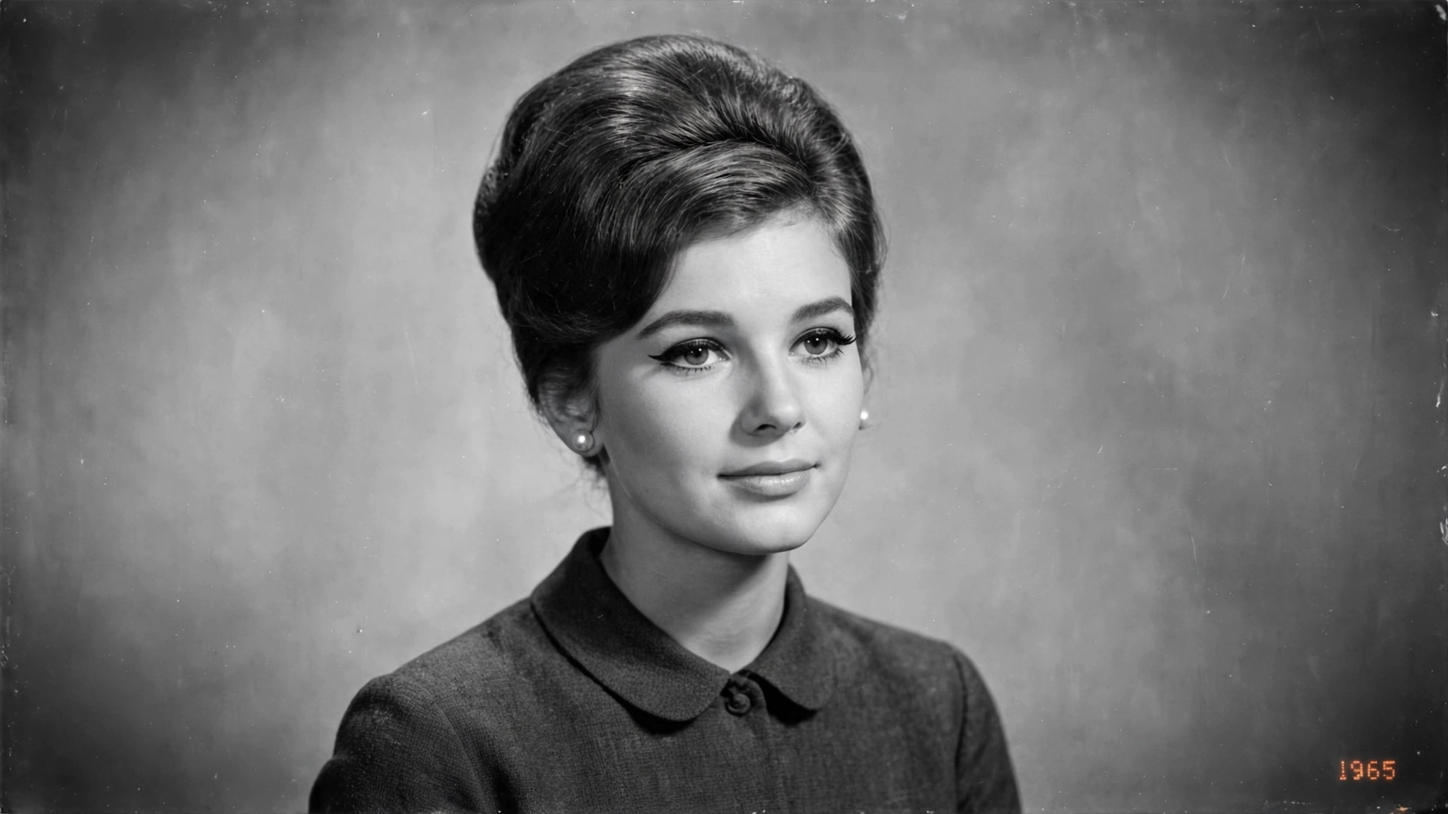 Retro AI photo trend 1960s classic studio portrait with 1965 date stamp